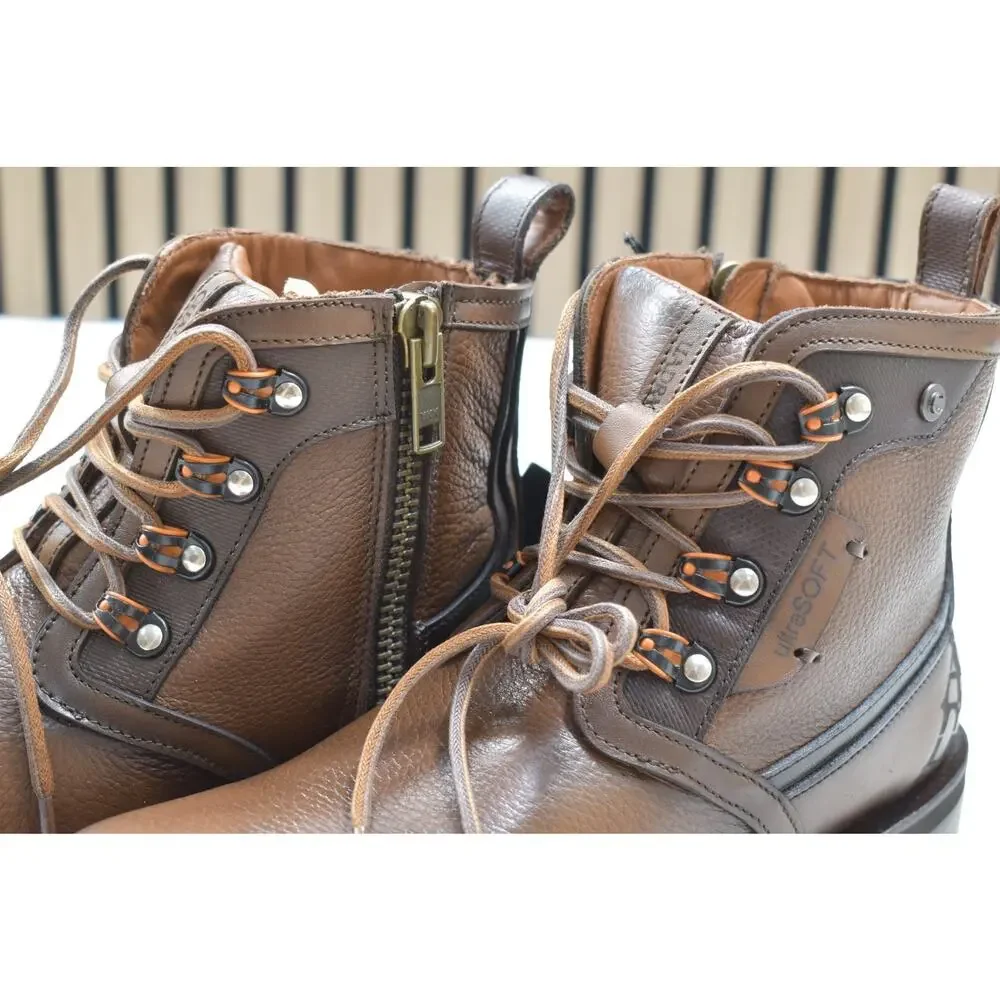 Cuadra Men's Honey Italian Deer Zip Lace Up Leather Boot CU945 US Size 8.5 EE